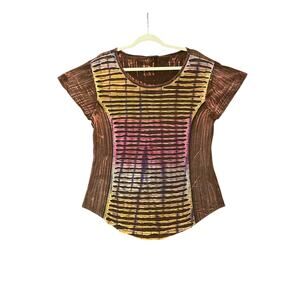 Kathmandu Y2K Vintage Boho Tie Dye Textured Peace Sign Shirt XL Earthy Hippie
